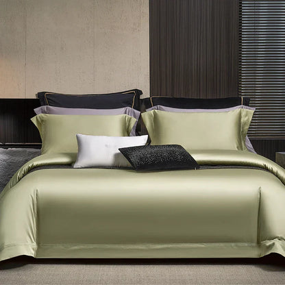 Decobites Silky Lyocell Cotton Bedding Set: Olive Green, Pink, Champagne Luxury Solid Color