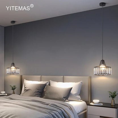 DecorBites™ Gold Mini Crystal Pendant Chandelier for Bedroom, Kitchen Island, Hallway - Small Black E27 Lamp