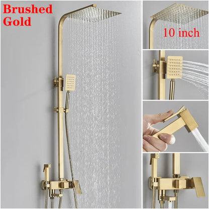 مجموعة صنبور دش مطري مربعة مقاس 8 بوصات من DecorBites™ مع دش يدوي - مثبت على الحائط بمقبض واحد