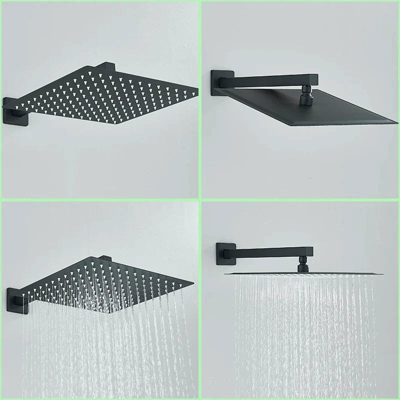 DecorBites™ Black Rainfall Shower Faucets with Slider Bar and Embedded Mixer