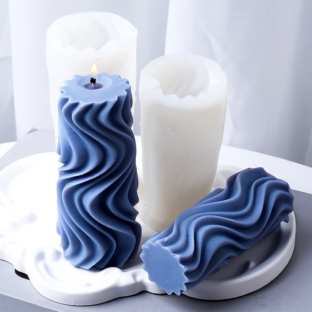 Wavy Stripe Cylindrical Silicone Candle Mould Pillar Twisted Stripe DIY Candlestick Making Design Shape Scented Candle Handmade