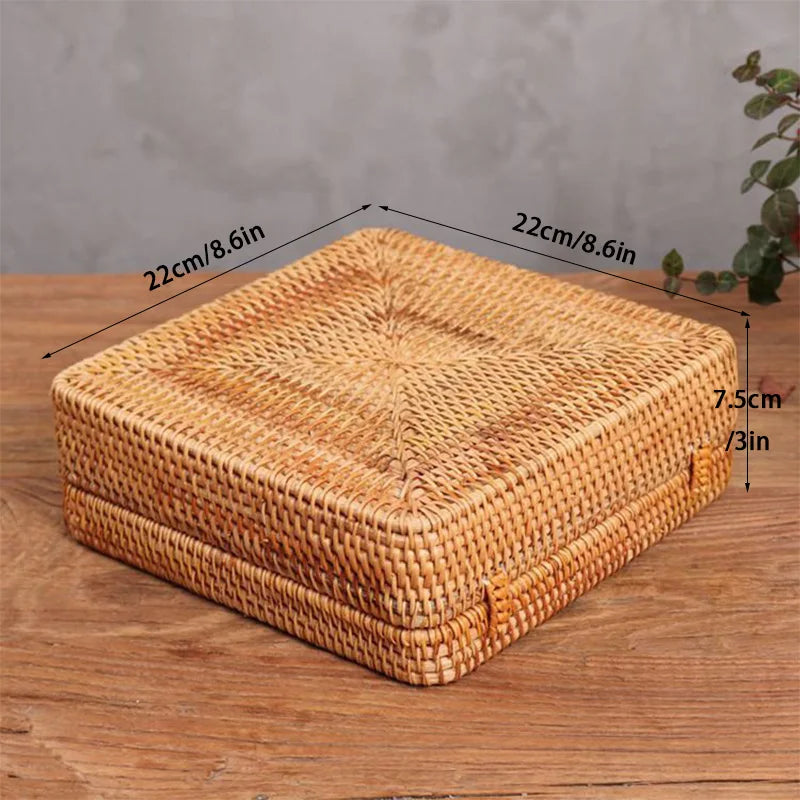 DecorBites™ Handwoven Rattan Storage Box with Lid Chinese Knot Ornament for Kitchen Organization