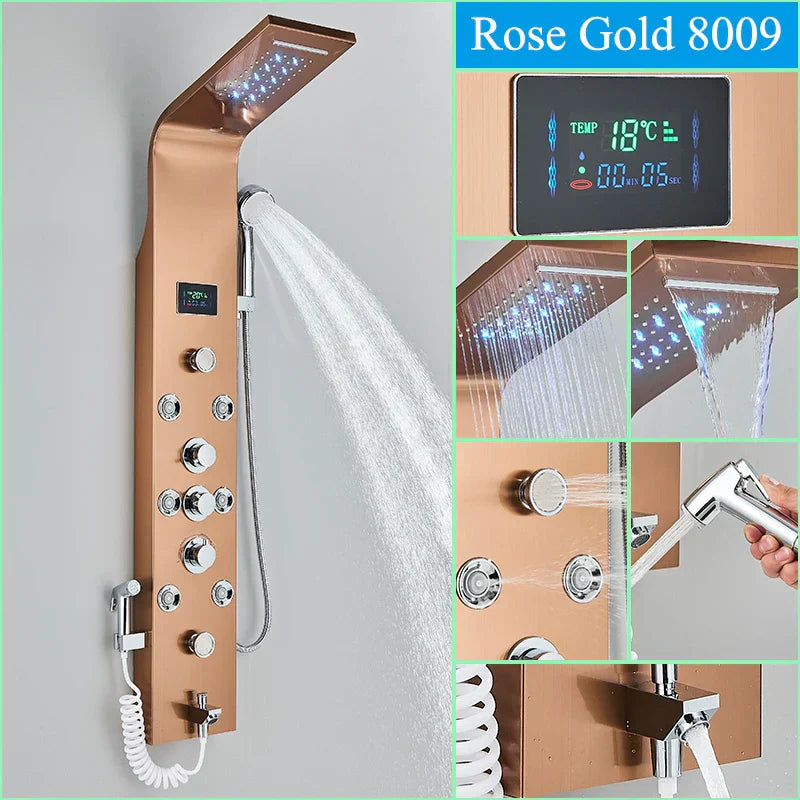 DecorBites™ LED Blue Light Shower System with Temperature Display, Massage Column, Waterfall Rainfall