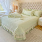 Decobites Lace Ruffles Quilted Bedspread Set with Pillowcases