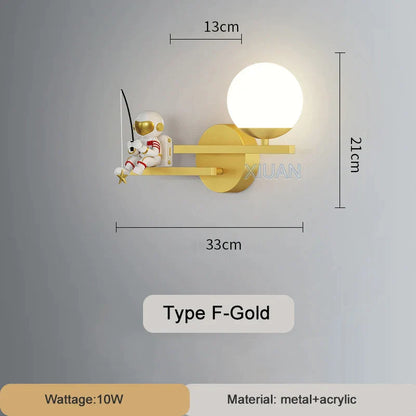 DecorBites™ Astronaut Wall Lamp: Gold White Black Bedroom Decor Resin Wall Mount Light