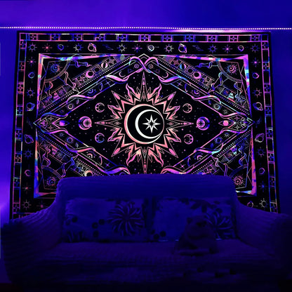 Decobites Sun Moon Phase Tapestry - Colorful Hippie Boho Psychedelic Wall Hanging