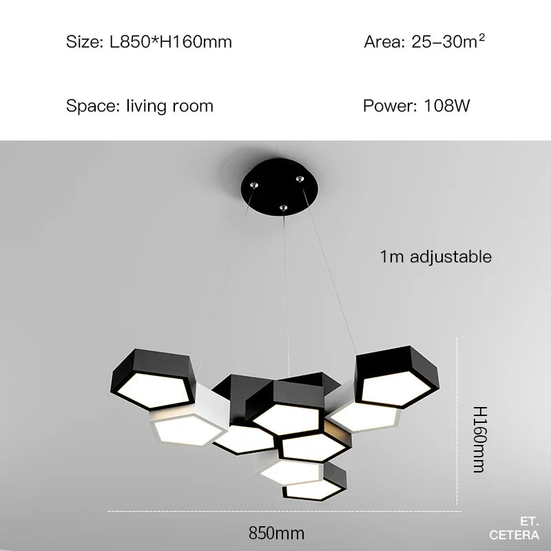 ثريا السقف LED Diamond Black White من DecorBites™ للمنزل والمكتب العصري