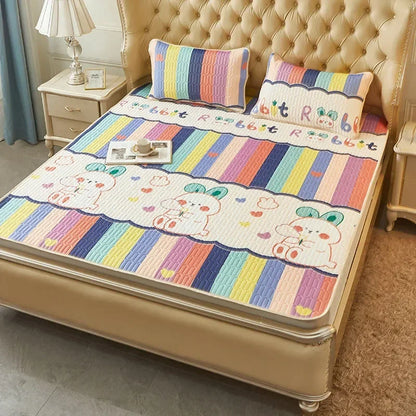DecorBites™ Cartoon Print Silky Mattress Set: 4-Layer Quilted Breathable Cushion