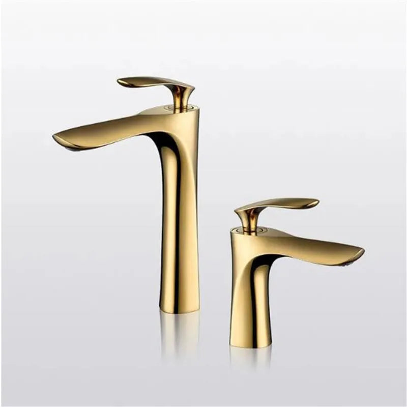 Decorbites™ Grifo de Lavabo Dorado de Una Manija Mezclador de Agua Caliente y Fría Montado en Cubierta