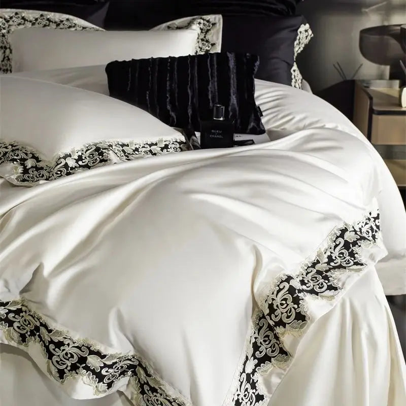 Decobites Luxury Embroidery Bedding Set: Soft, Silky, Breathable 4Pcs Set