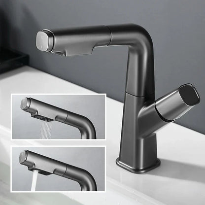 DecorBites™ Brass Basin Faucet: Pull Out, Hot & Cold Mixer, 360° Lift, Bathroom Sink Tap