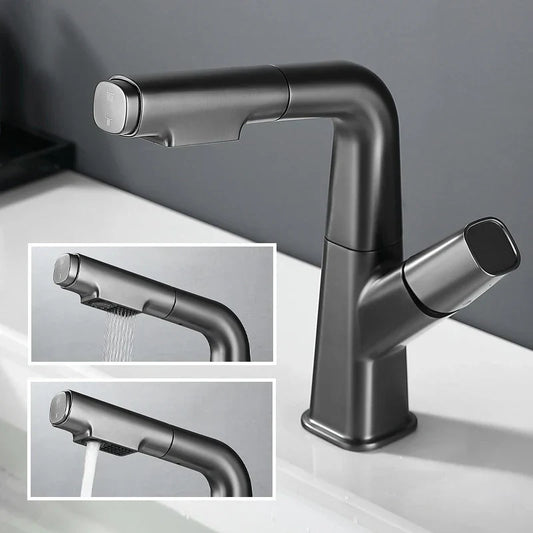 DecorBites™ Brass Basin Faucet: Pull Out, Hot & Cold Mixer, 360° Lift, Bathroom Sink Tap
