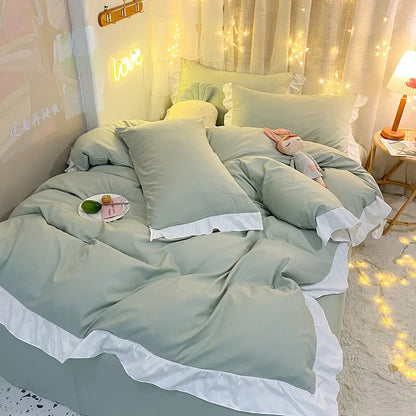 DecorBites™ Cotton Ruffle Edge Duvet Cover Set - Soft, Thick, Solid Color