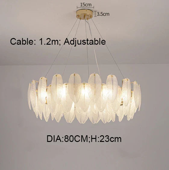 DecorBites™ Gold Feather Chandelier LED Pendant Light for Home Decor