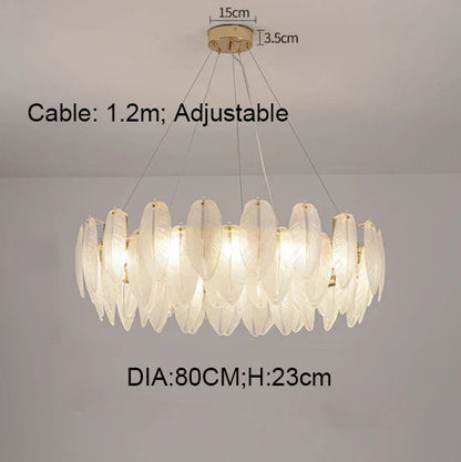 DecorBites™ Gold Feather Chandelier LED Pendant Light for Home Decor