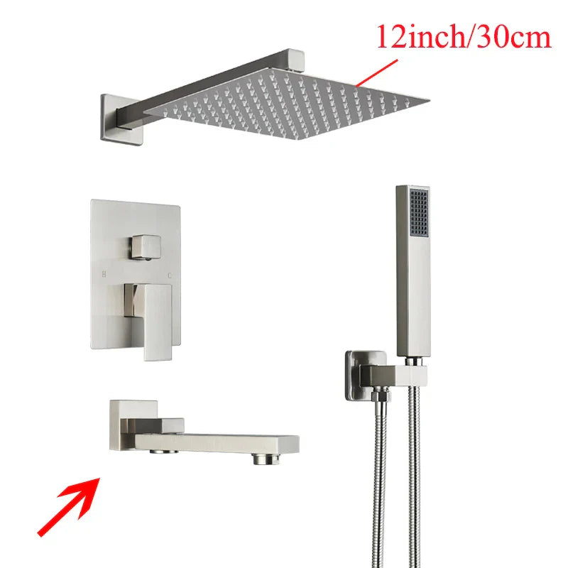 Sistema de ducha mural DecorBites™ negro con teleducha - Grifo de agua de lluvia de 12/16 pulgadas