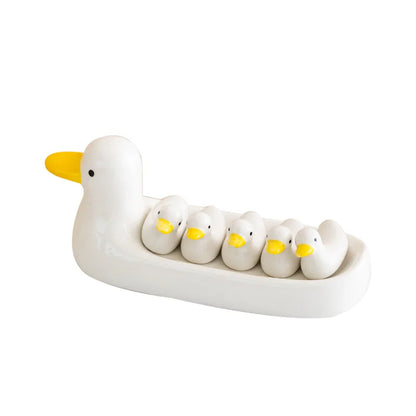 DecorBites™ Duck Chopstick Holder Tray White Rabbit Porcelain Plate Home Decor