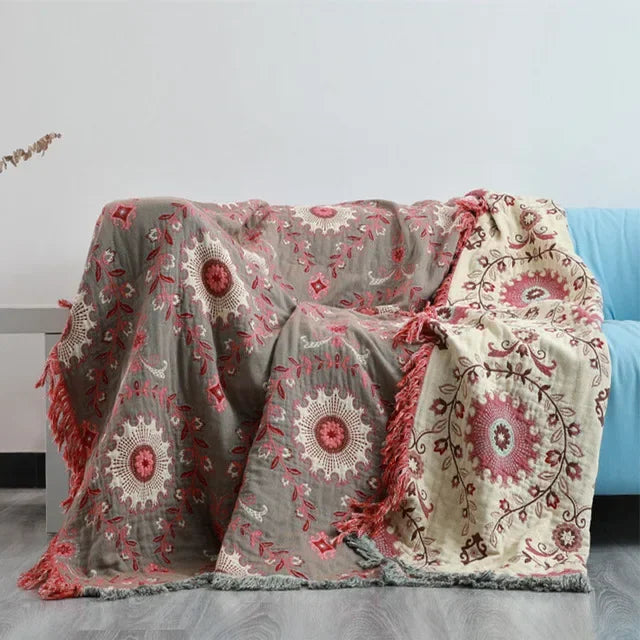 DecorBites™ Japanese Cotton Throw Blanket - Double Sided Sofa Cover & Bedspread
