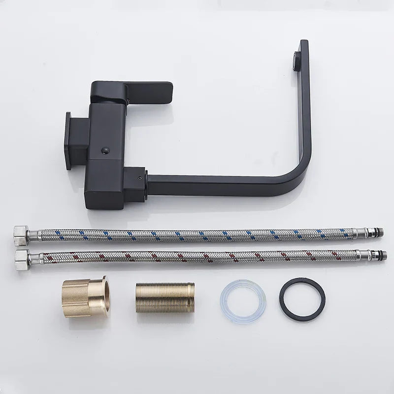 Grifo de cocina giratorio de 360° DecorBites™ negro, mezclador para fregadero de montaje sobre encimera, acero inoxidable 304