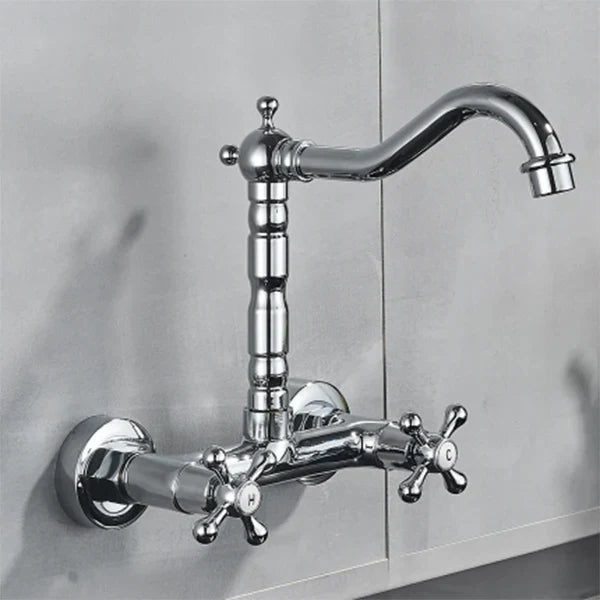 DecorBites™ Antique Brass Dual Handle Wall Mount Kitchen Faucet