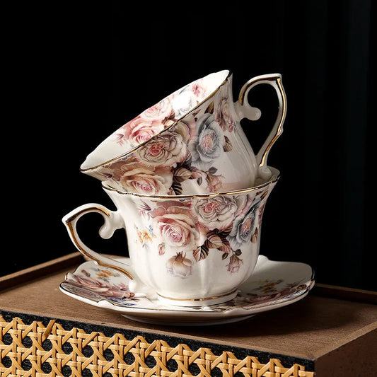 DecorBites™ Lace Edge Ceramic Tea Cup & Saucer Set for Dining & Coffee Table
