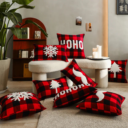 DecorBites™ Christmas Plaid Cushion Cover in Red Black Check for Home Sofa Bed