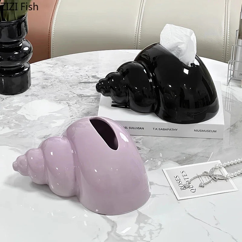 DecorBites™ Conch Ceramic Tissue Box - Chic Desk Decoration and Coffee Table Accessory