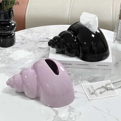 DecorBites™ Conch Ceramic Tissue Box - Chic Desk Decoration and Coffee Table Accessory