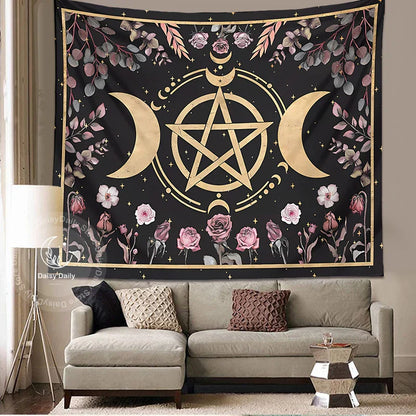 Decorbites™ Botanische Blumen-Mond-Wandteppich – Hexenhütten-Core-Wohnzimmer-Dekoration