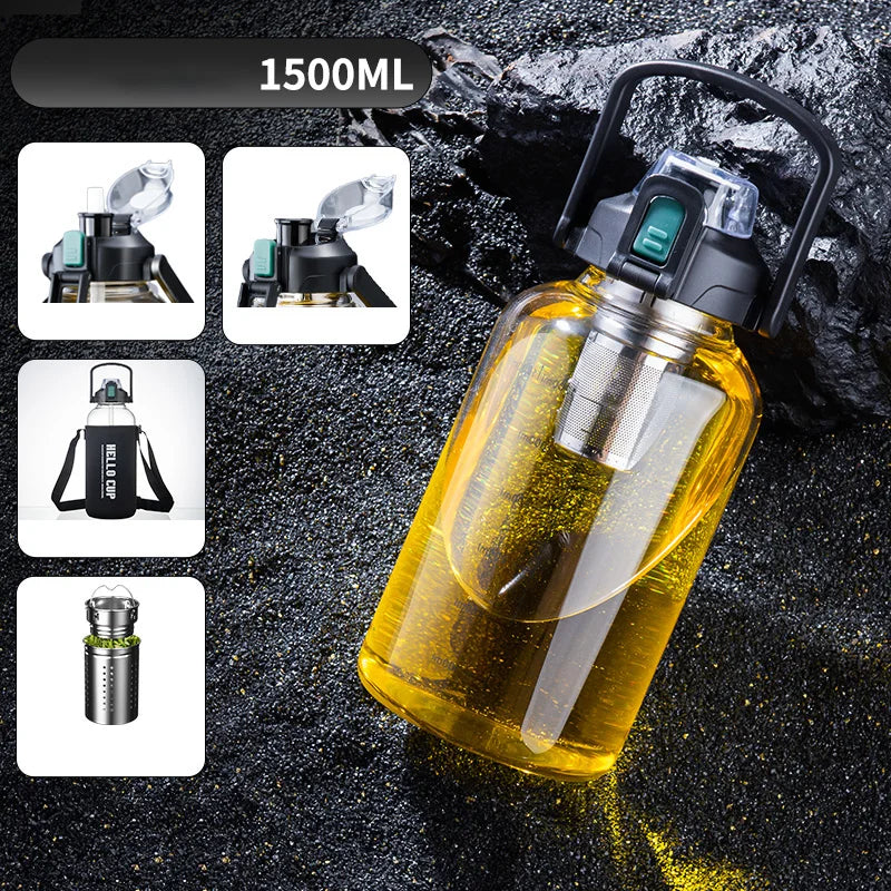 DecorBites™ Glass Cup with Handle | Double Drinking, Portable Tea Water Separation Mug