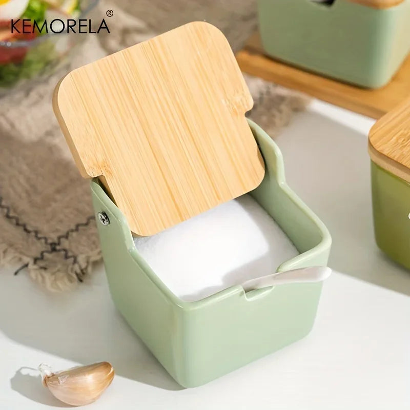 Conjunto de tarros de condimentos de cerámica retro japonesa Decorbites™ con bandeja - Organizador de cocina de 3 piezas