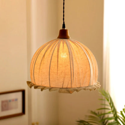 DecorBites™ Beige Cloth LED Pendant Light: Vintage Japanese Style for Kitchen, Dining, and Living Room