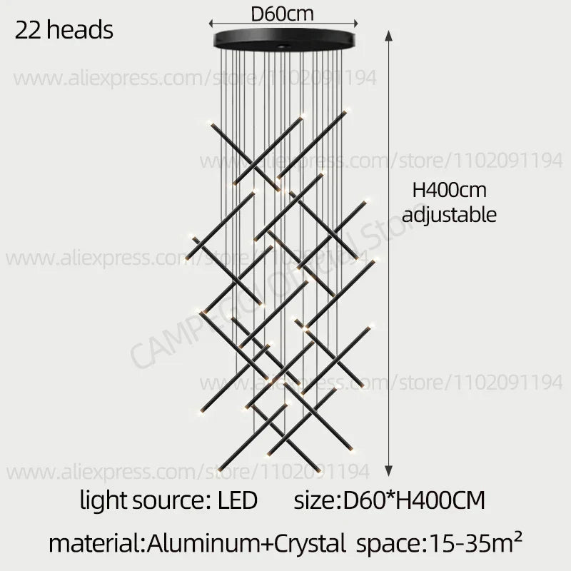 DecorBites™ LED Staircase Pendant Chandelier, Modern Nordic Restaurant Hanging Light