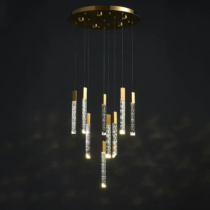 Lámpara de Araña LED de Cristal Dorado Decorbites™ para Salón Moderno de Loft y Escalera