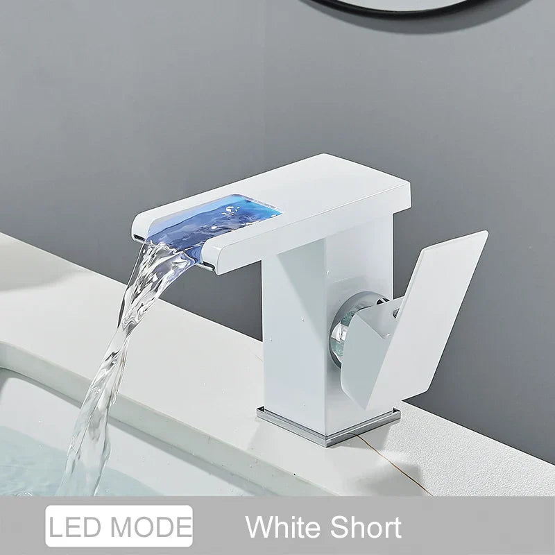 DecorBites™ Black LED Waterfall Bathroom Faucet, Deck Mounted, Three Color Change