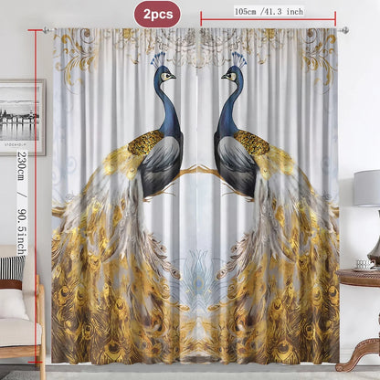 Decobites Peacock Blue & Yellow Curtains- Rod Pocket Design for Home & Kitchen - Living Room Chic