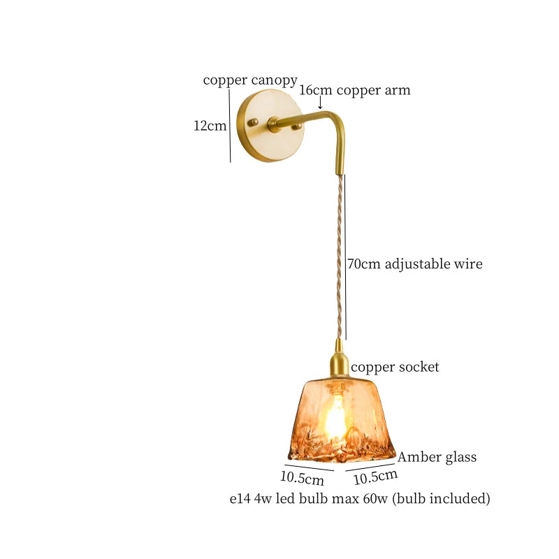 Amber Glass Wall Lamp Pull Chain Switch