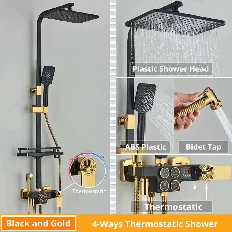 DecorBites™ Digital Display Thermostatic Shower Faucet Set with Rain Shower Head