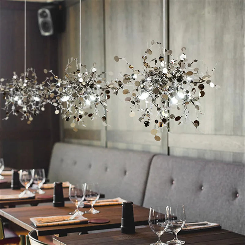 DecorBites™ Leaf Chrome Ceiling Chandelier for Living Room, Bar, or Balcony Lighting