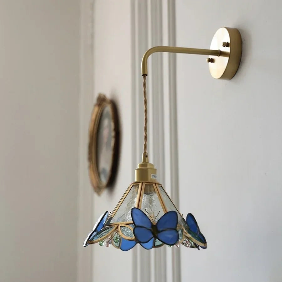 Lámpara de pared de vidrio en forma de mariposa LED Decorbites™ con interruptor de cadena de tiro