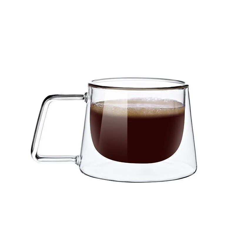 DecorBites™ Glass Double Wall Coffee Mug with Handle, 200ml Heat-resistant Espresso Cup