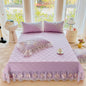 Decobites Pink Cotton Quilted Bedspread Set with Lace Edge and Pillowcases