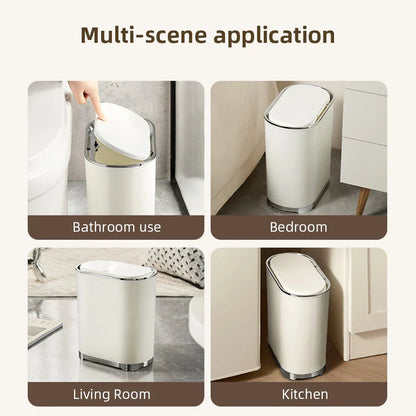 DecorBites™ Light Luxury Bathroom Trash Can with Lid for Kitchen, Living Room - Waterproof Narrow Waste Bin