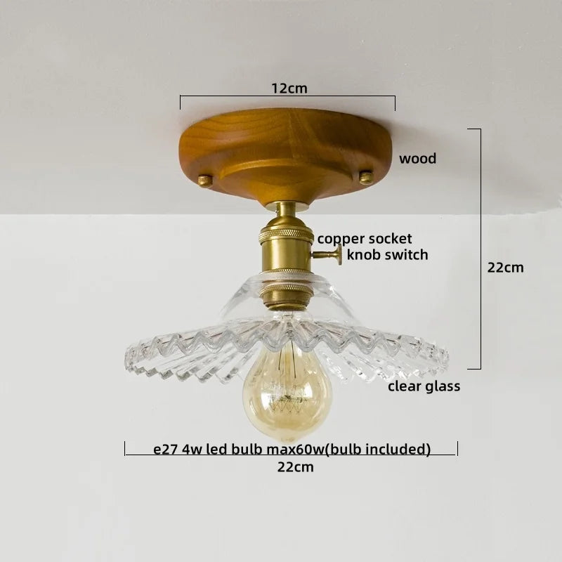 DecorBites™ Green Glass LED Ceiling Lamp Nordic Wood Copper Ceiling Lights