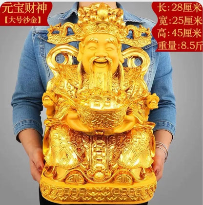 DecorBites™ Gold God of Wealth Statue: Fengshui Home Decor Sculpture for Entrance & Living Room