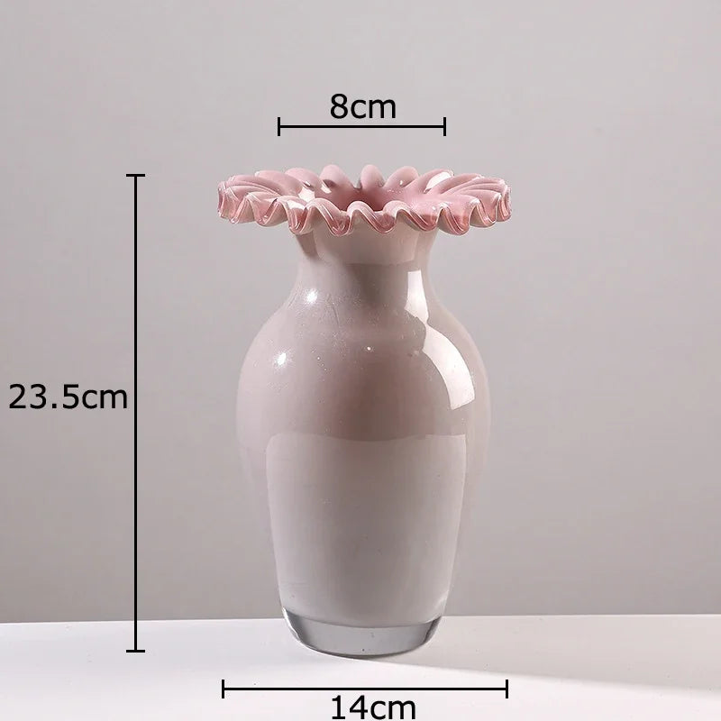 DecorBites™ Pink Flower Edge Glass Vase: Desk Hydroponics Plant Pot for Floral Arrangement