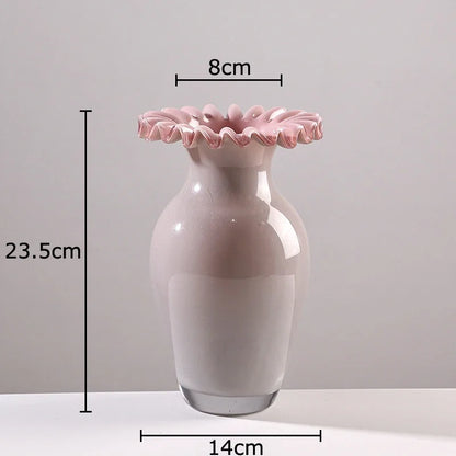 DecorBites™ Pink Flower Edge Glass Vase: Desk Hydroponics Plant Pot for Floral Arrangement