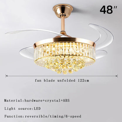 DecorBites™ Crystal Ceiling Fan Light Remote Chandelier Bedroom Living Room