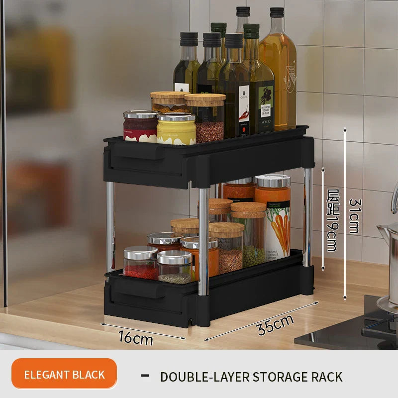 منظم أدراج منزلق من DecorBites™ ذو طبقتين لخزانة المطبخ والحمام