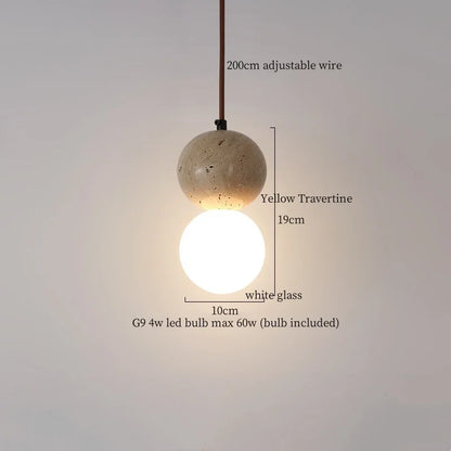 DecorBites™ Iron Yellow Travertine LED Pendant Light for Bedside Dining Living Room